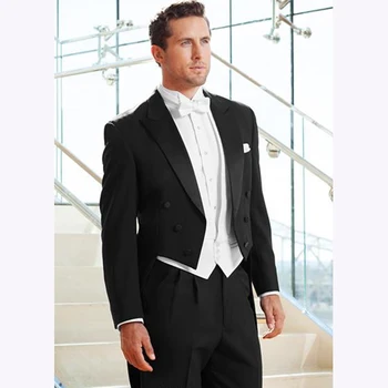 

Long Black Wedding suits for Men Three Buttons Double Breasted Groom mens suit 2017 Groomsman Tuxedo(Jacket+Pants+vest+tie)