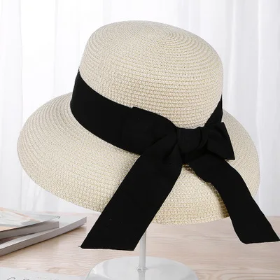 BINGYUANHAOXUAN для женщин Летняя мода шапки Соломенная пляжная летняя бейсболка широкие свисающие поля Клош Защита от Солнца шляпа праздник элегантный стиль - Цвет: milk white