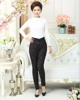 

Winter Extra Thick Camel Cashmere Floweral Mother Pants Female Tight Thickened Casual Women Real Camel Hair Cotton Trousers