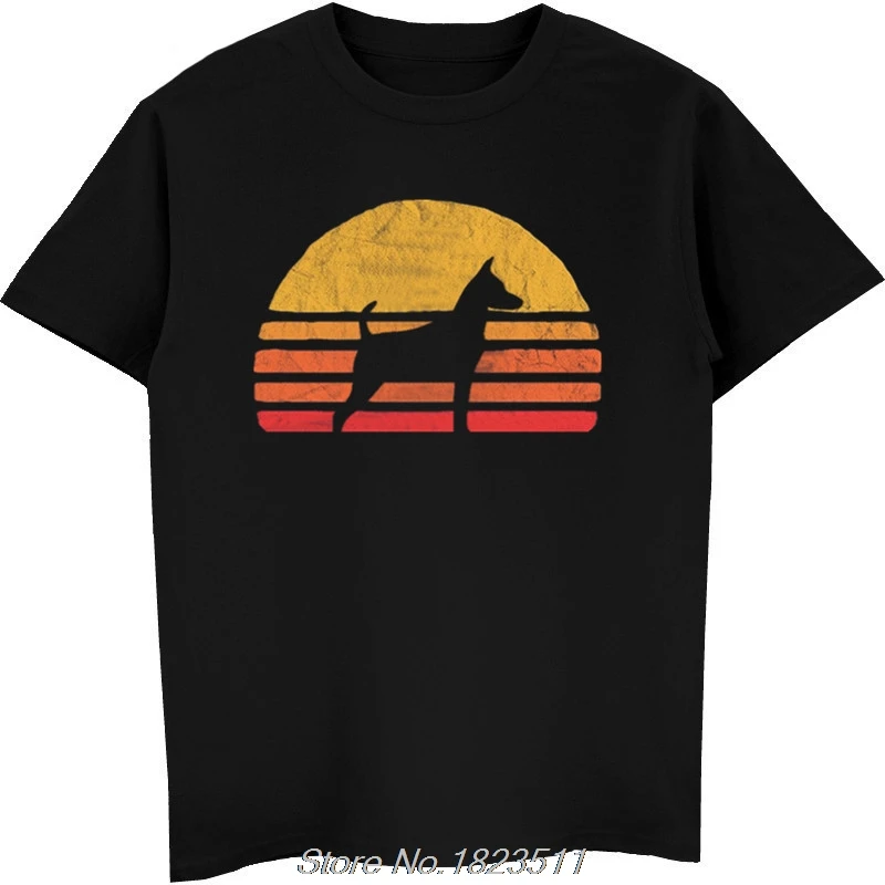 Лидер продаж! модная летняя футболка в стиле ретро с изображением солнца и миниатюрным силуэтом пинчера, Винтажная футболка для любителей собак, Мужская футболка