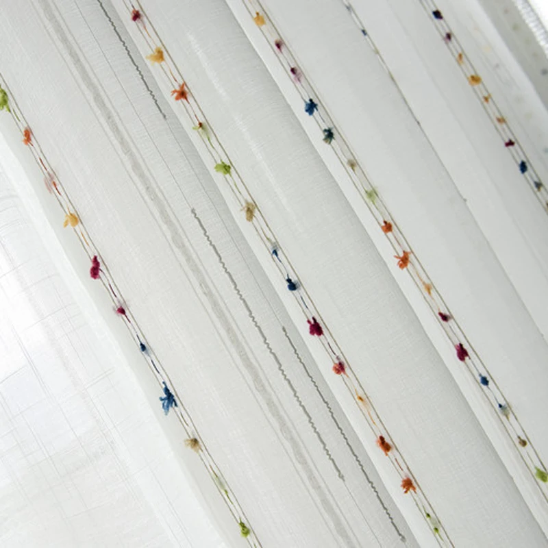 Вышитые радужные полосатые шторы для гостиной, деревенские простые капли воды, французские оконные шторы из вуали wp263C