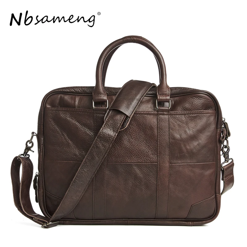 NBSAMENG Men Genuine Cowhide Leather Messenger Bags Man Vintage Computer Bag Business Tote