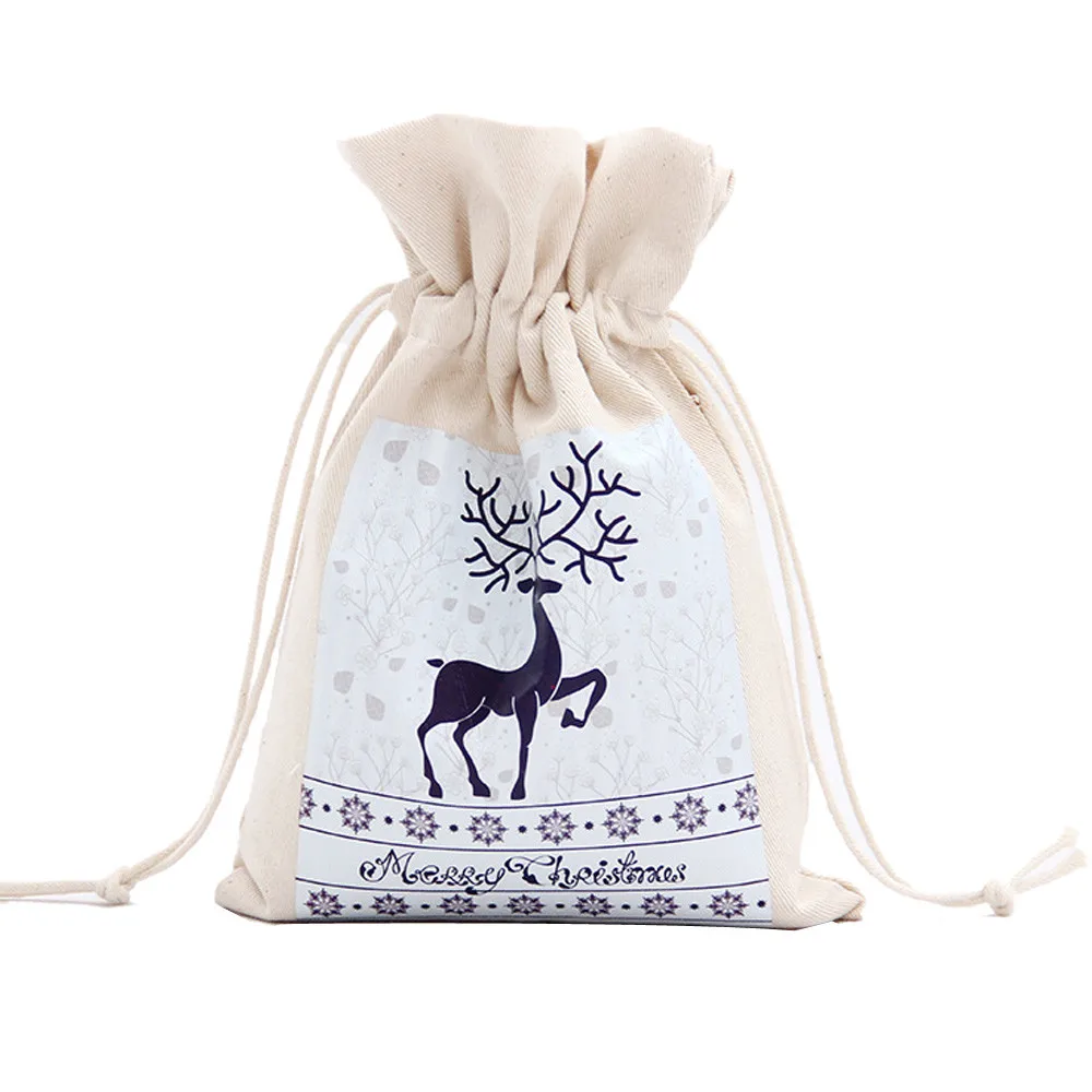 Buy Christmas Canvas Small Gift Bag Printing Reindeer