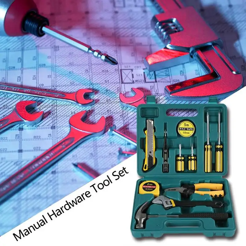 12pcs/set Manual Hardware Tool Kit Screwdriver+Knife+Wire Pliers+Toolbox+Digital Pen with Plastic Toolbox Storage Case