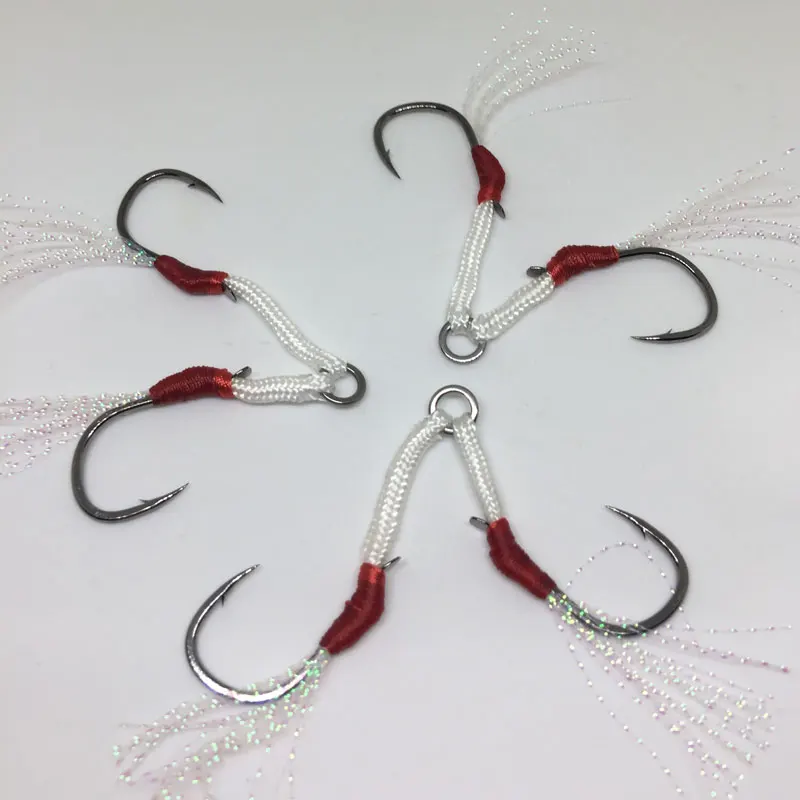 

Tsurinoya 6pcs/lot Twin Assist hooks Size 12# 16# Metal Jig Lure Accessories Sharp Fishhook with Feathers Sea fishing hook P41