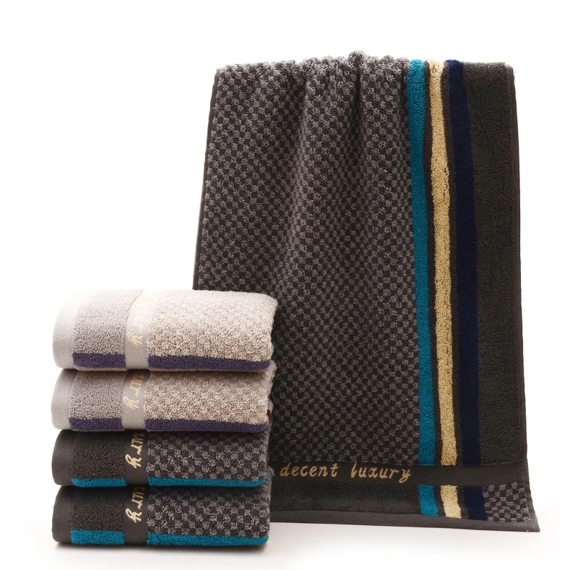 Европейское серое полотенце s для мужчин, хлопковое плотное полотенце для мытья лица, окрашенное в пряжу полосатое полотенце с буквенным принтом для дома, отеля, банное полотенце