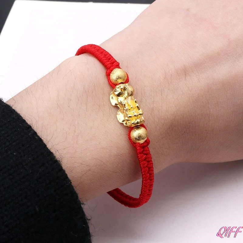 

Chinese Feng Shui Gold Pi Xiu Kabbalah Red String Bracelet Evil Eye Protection