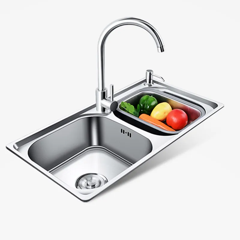 

304 Stainless Steel Large Single Tank Thickened Vegetable Washing basin Dishwasher Tank with Faucet Set DOUBLE BOWL with faucet