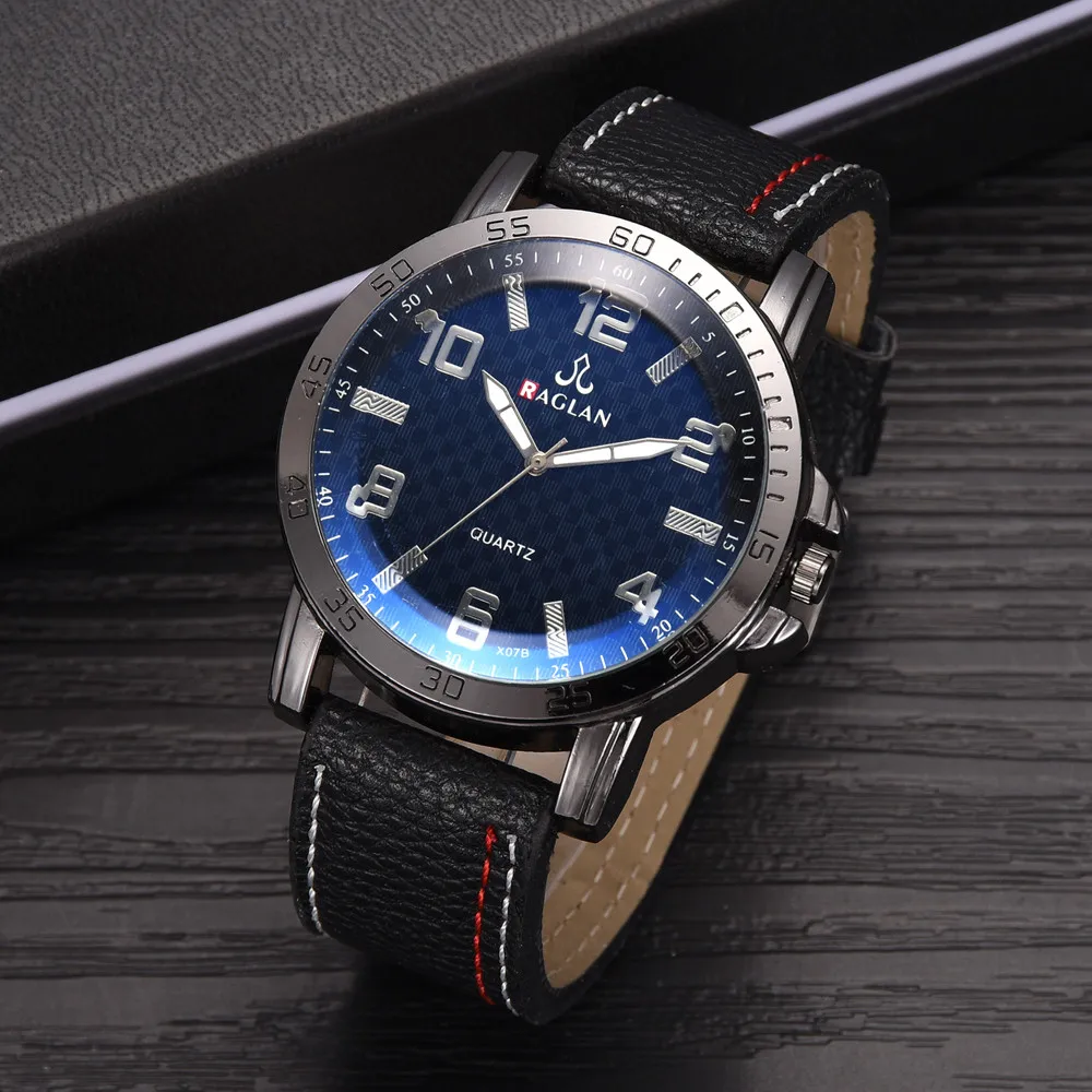 

RAGLAN Fashion Casual Men Watch Quartz Buckle High Quality Leather Clock Blu Ray Glass Men Clock Wrist watches zegarek meski