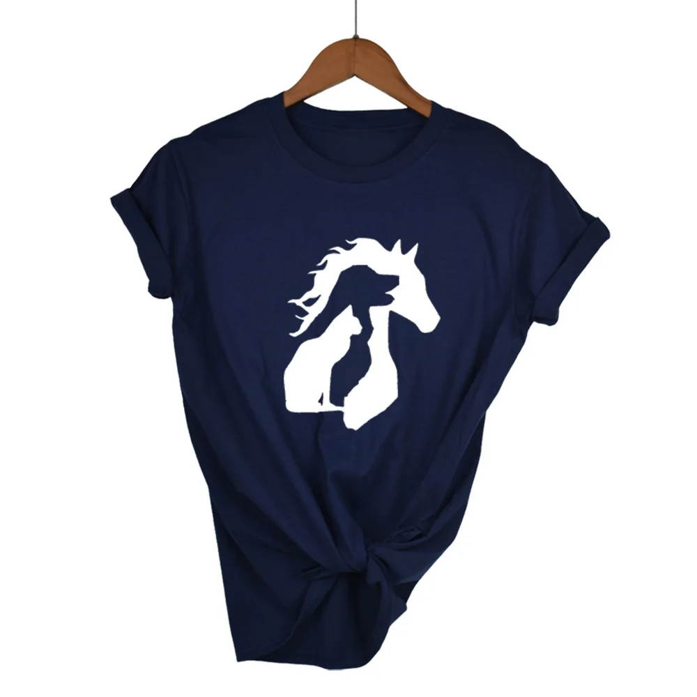 Navy Blue-W Животный любовник лошадь собака кошка принт Женская футболка Повседневная хлопковая хипстерская забавная футболка для девушек Леди Топ Tumblr Прямая поставка - Цвет: Navy Blue-W