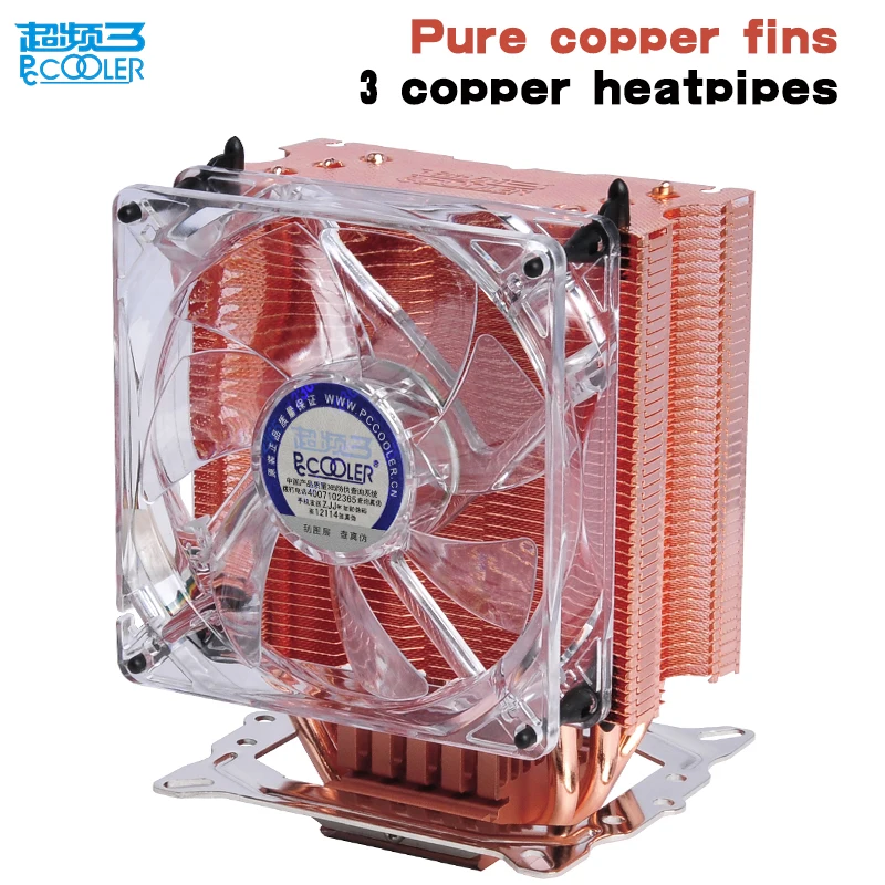 Pccooler CPU Cooler Pure Copper Fins 4pin 9cm PWM Quiet Fan For AMD Intel LGA775 115x