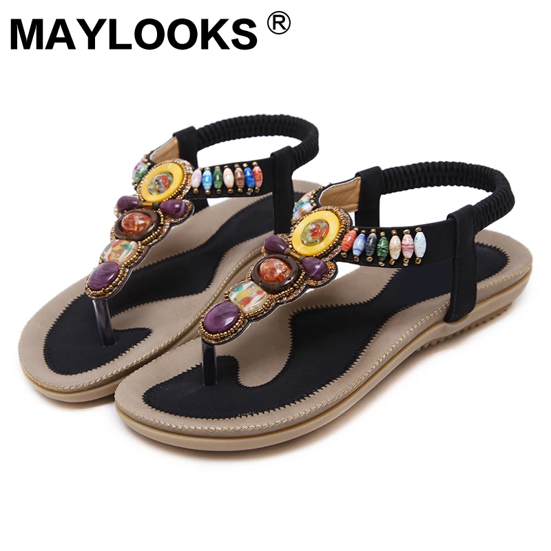 

2018 Summer Sweet Sandals Beach Boho Style Flat Beaded Woman Sandals 148-A5