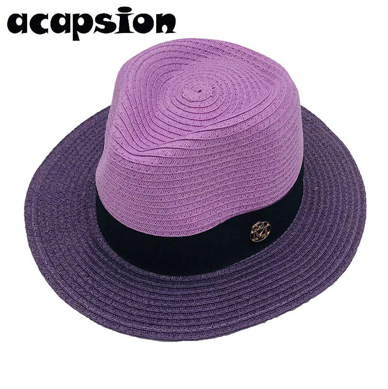 

Womens Straw Hats Patchwork Wide Brim Straw Sun Hats Casual Women Colorful Seaside Jazz Straw Cap Beach Panama Jazz Caps A099