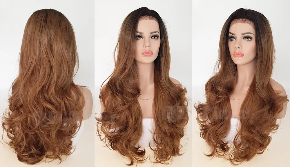 QD-Tizer Blonde Ombre Hair Body Wavy Synthetic Lace Front Wigs Glueless Free Part Wavy Hair Lace Wigs for Black Women5