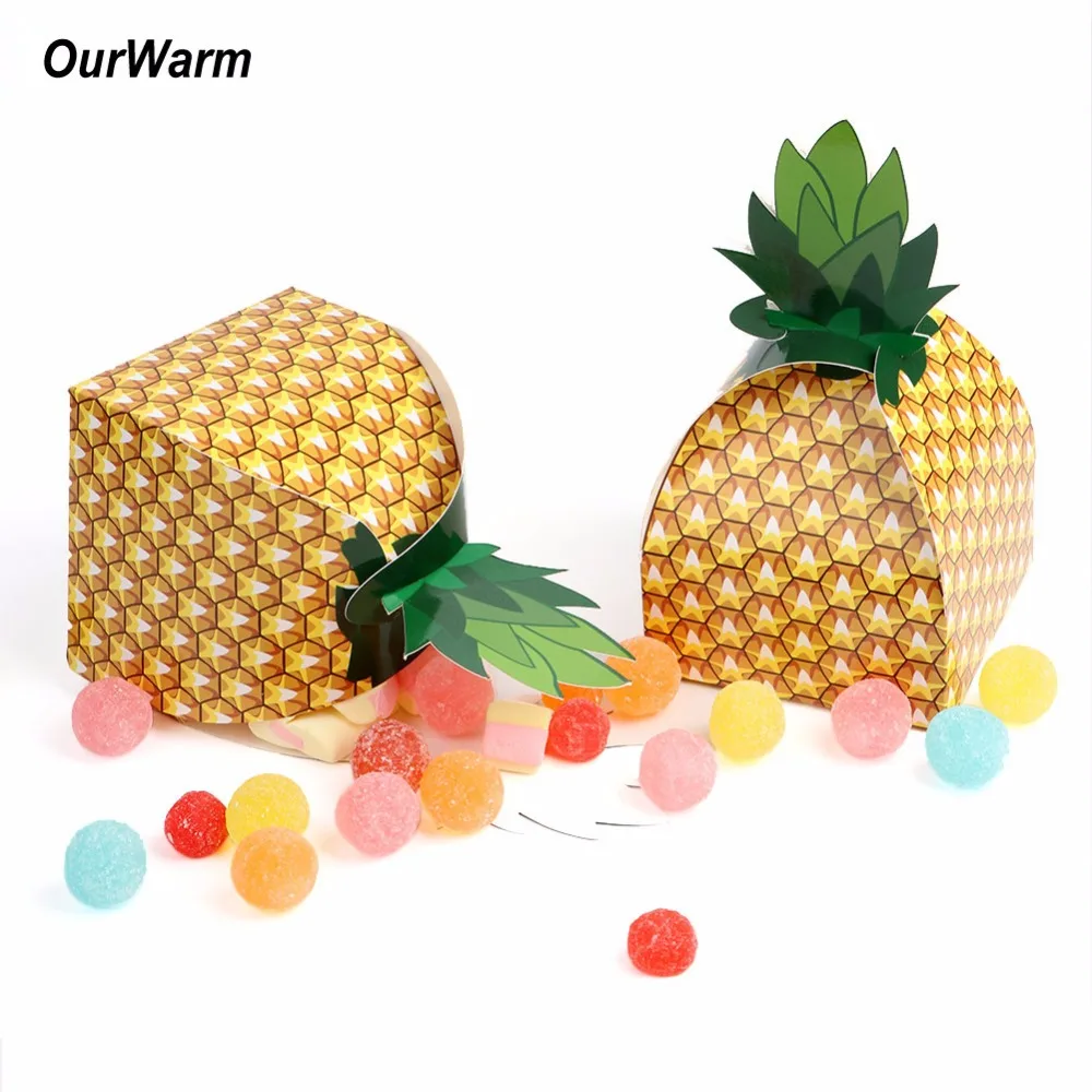 OurWarm 12 قطعة ورقة الأناناس الحلوى حقيبة هدية مربع هاواي لوا عيد ميلاد الزفاف الحسنات تذكارية الصيف الجدول حزب الديكور