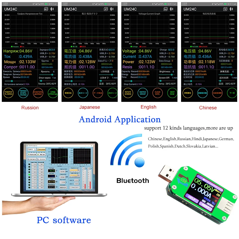 USB тестер Bluetooth компьютер онлайн DC Вольт Ампер Измеритель Напряжения тока Емкость монитор qc2.0 быстрое зарядное устройство банк питания детектор