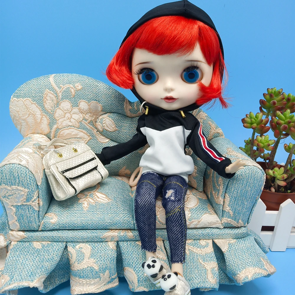 BJD кукла, одежда с размером 26 см 1/6 Bjd Кукла Классические черно-белые Толстовка Сумки из натуральной кожи обувь Джинсовое платье Гольфы 6 шт наборы аксессуаров
