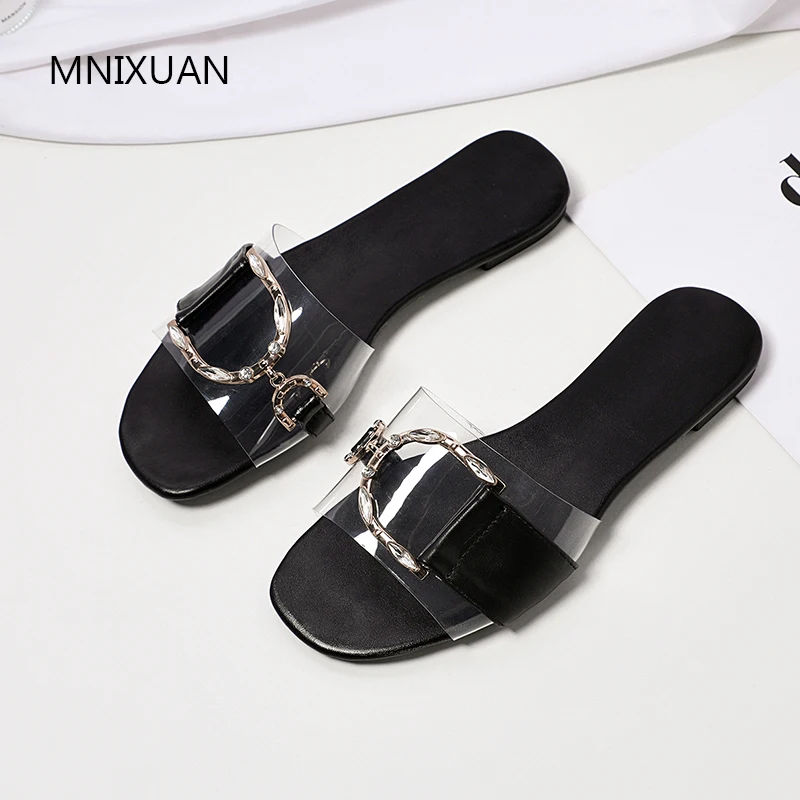 MNIXUAN/Удобные однотонные женские шлепанцы на плоской подошве Новинка 2019 года
