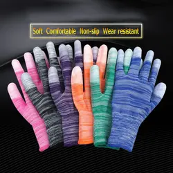 Тонкие рабочие перчатки из полиуретана с клеем для пальцев, Нескользящие антистатические перчатки для защиты труда, нейлоновые перчатки
