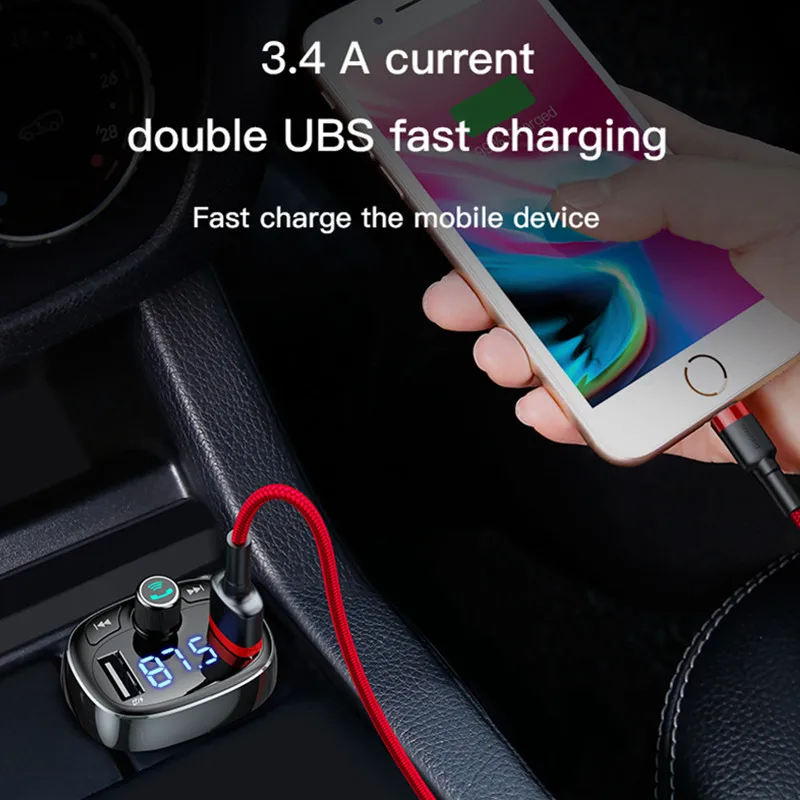Baseus FM передатчик Bluetooth Handsfree автомобильный комплект аудио MP3 плеер с 3.4A двойной USB