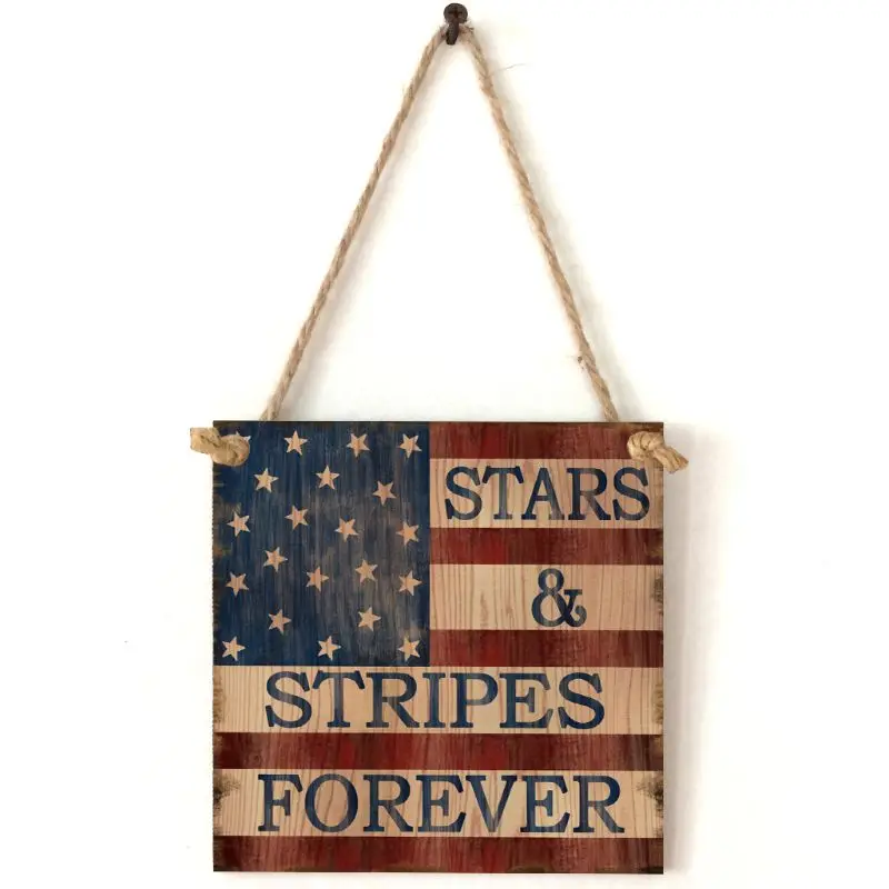 

Vintage Wooden Hanging Plaque Stars And Stripes Forever Sign Board Wall Door Home Decoration Independence Day Party Gifts