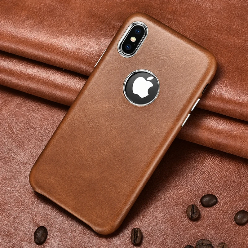 Чехол накладка ICARER из натуральной кожи для iPhone XS MAX винтажный металлический чехол