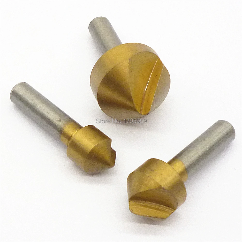 3pc Countersink Deburring Drill Bits 6.35mm Round Shank 90 Degree