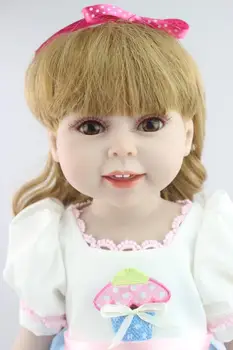 

New 18'' 45CM girl doll long brown hair full handmade AMERICAN PRINCESS newborn baby boneca toys for girls