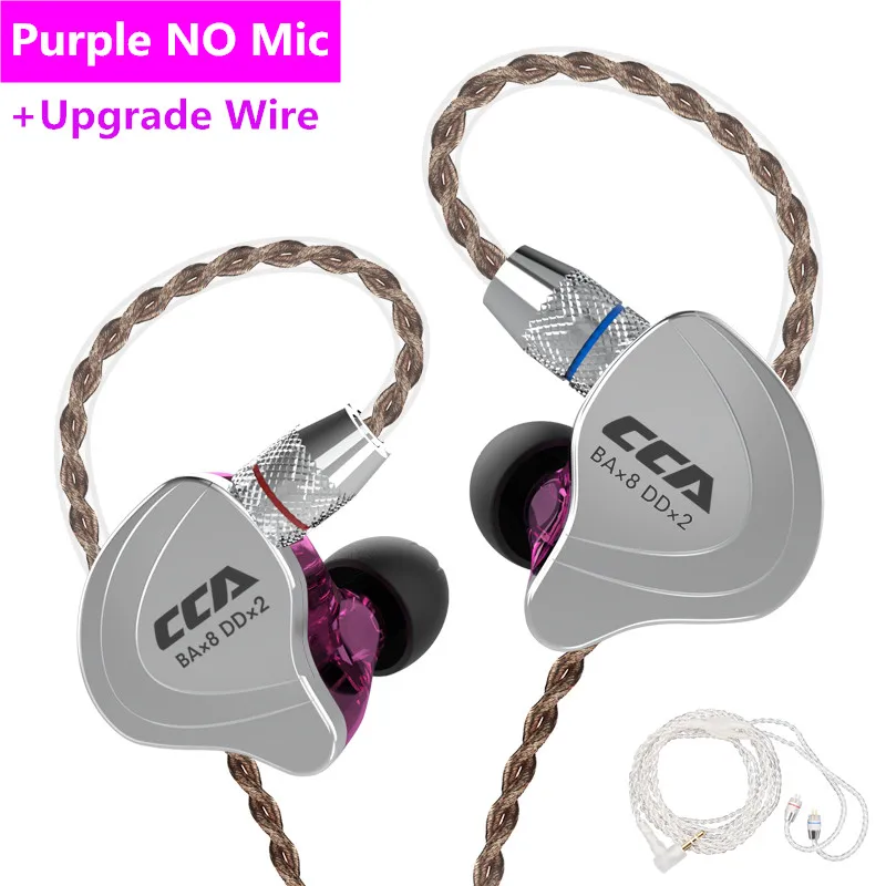 CCA C10 4BA+ 1DD гарнитура вкладыши гибридные в ухо наушники HIFI монитор бег спортивные наушники с съемным отсоединяемым 2PIN кабелем - Цвет: purple no mic silver