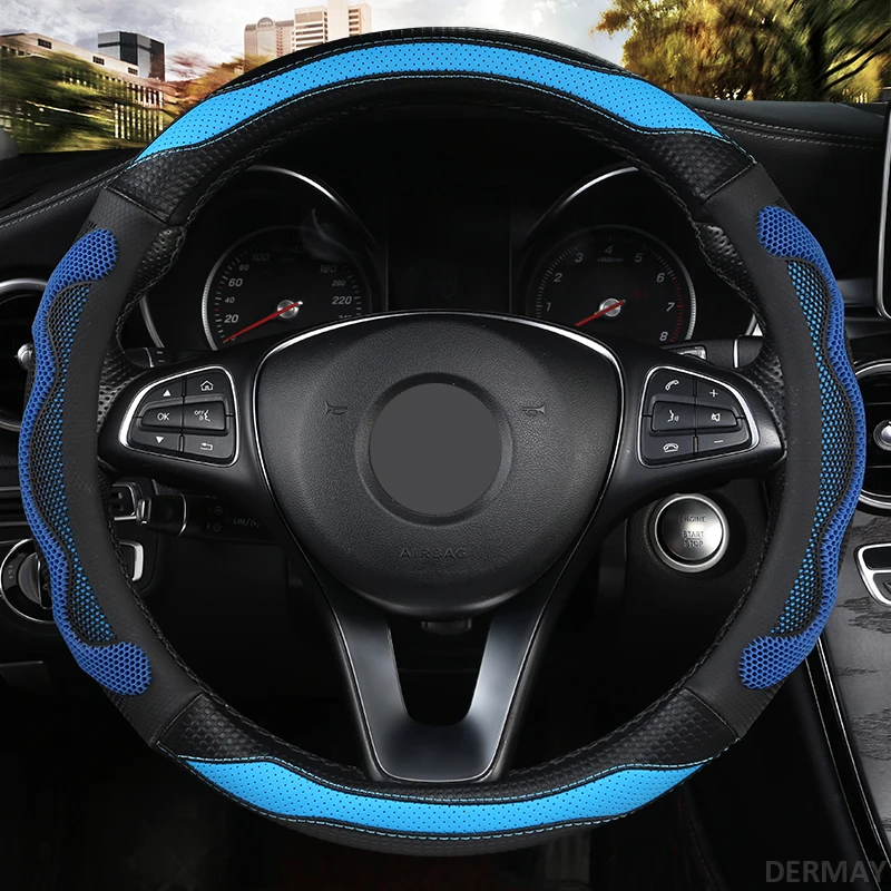 DERMAY Роскошный чехол рулевого колеса автомобиля нескользящий подходит O форма D форма Стандартный руль высокое качество аксессуары для интерьера - Название цвета: O Shape Blue