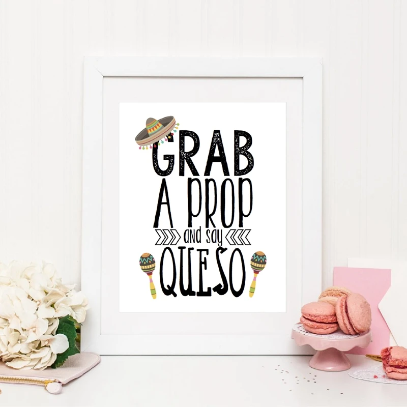 TOUSU Возьмите реквизит и скажите Queso Холст Картина Fiesta Photo Booth Prop Word Art Печать