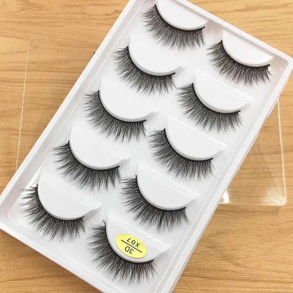 

5 pairs Natural Mink False Eyelashes Winged Cross Eye Lashes Handmade Cotton Stalk Banquet makeup Tool Mink Fake Eyelashes