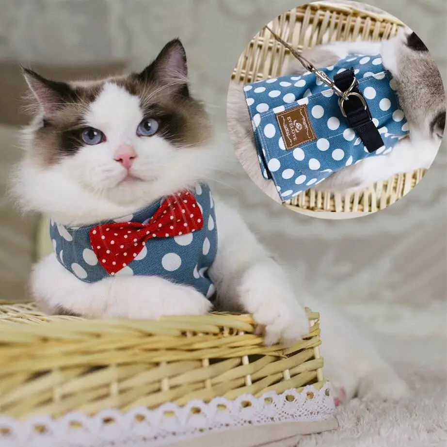 

Bowtie Cat Harness And Leash Set Mesh Kitten Puppy Dogs Vest Harness Leads Pet Clothes Cat Walking Jackets for Small Medium Cats
