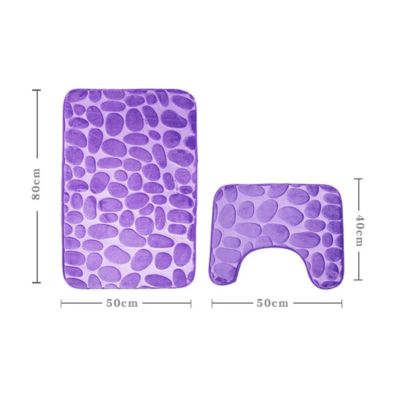 2pcs/Set 3D Cobblestone Soft WC Toilet Foot Pad Rugs Washable Non-slip Mat Bathroom Set Carpet Doormat Decoration Accessories