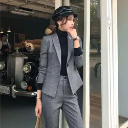 Новинка 2019 модные женские серые блейзеры женская верхняя одежда куртки элегантная рабочая одежда офисный униформенный стиль OL