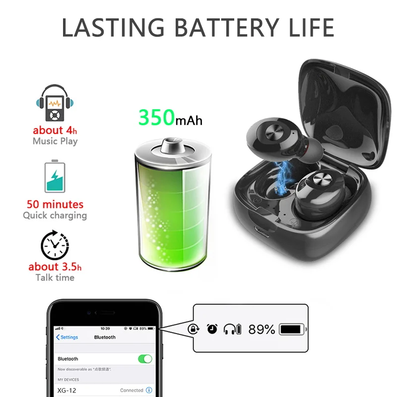 

Original XG12 TWS Bluetooth 5.0 Earphone Waterproof Stereo Wireless Earbus Sound Sport Earphones Handsfree with Mic for Phone