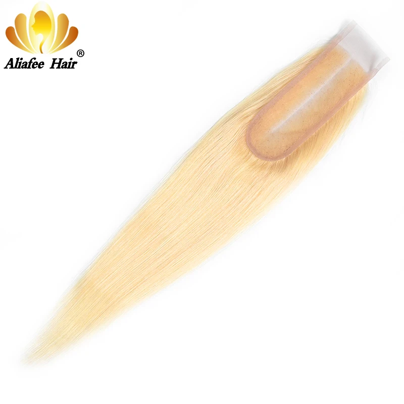 AliAfee волосы бразильские#613 блонд цвет 2x6 Кружева Закрытие прямые волосы Реми швейцарские кружева ручной Связки средняя часть отбеленные узлы