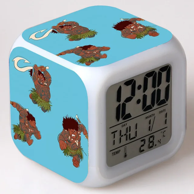 Moana Princess цифровые часы светодиодный светильник horloge digitale будильники игрушки для детей Светящиеся 7 цветов Flash KLOK - Цвет: Прозрачный