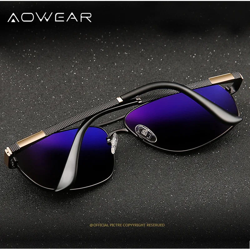 AOWEAR, роскошные прямоугольные солнцезащитные очки, мужские поляризованные зеркальные солнцезащитные очки с покрытием, Мужские квадратные очки из сплава, Gafas De Sol Hombre