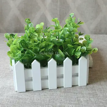 

1 Set 16cm Wooden Fence Vase + Flowers Eugene Flower Rose And Daisy Artificial Flower Set Silk Flowers For Home Desk Decoration