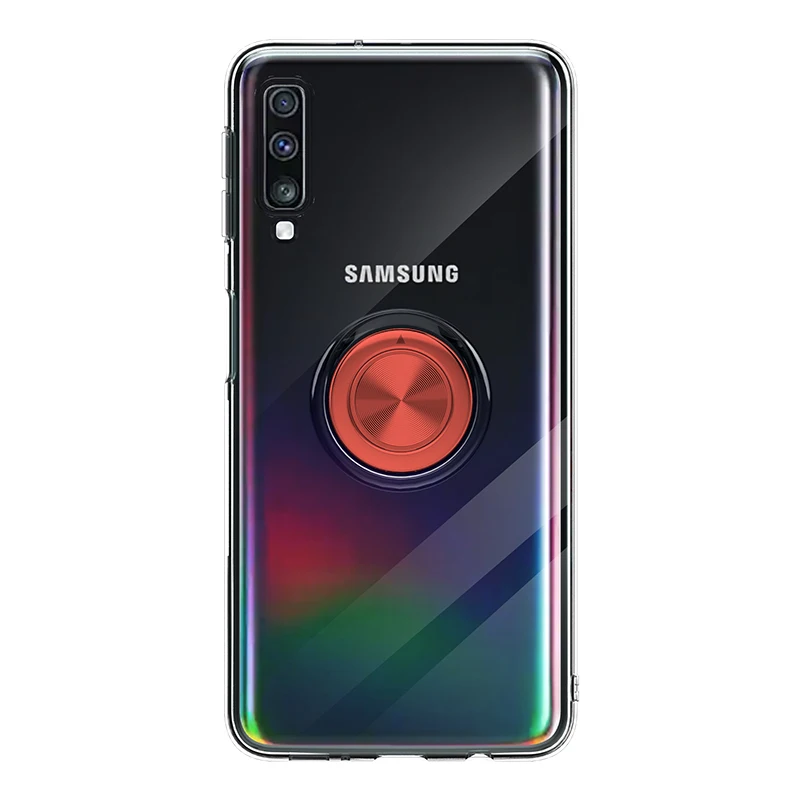 Для samsung Galaxy A10 A20 A30 A40 A50 A70 прозрачный чехол с кольцом для пальцев магнетизм держатель задняя крышка для телефона Coque - Цвет: Rose red