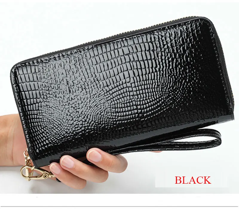 LMS 2017 New Luxury Long Women Wallet and Purses Alligator Patent Leather Zipper Cardholder Ladies Large Capacity Clutch Wallet (15)