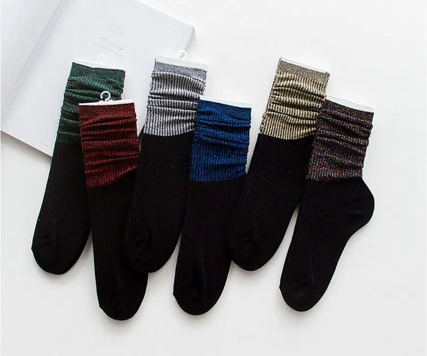 Gtglad/ г., 1 пара, Лидер продаж, 6 цветов, блестящие длинные носки новые модные блестящие Серебристые носки без пятки с отворотами на осень и весну