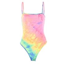 Сексуальное боди Женское боди Feminino Para Mulheres с галстуком-крашеным принтом Глубокий v-образный вырез без спинки Спагетти брючный костюм с бретельками неоновое боди