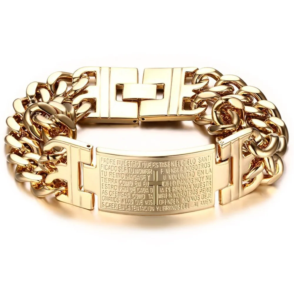 Fashion Men's 316L Stainless Steel Bracelet Gold Men's Scripture Cross