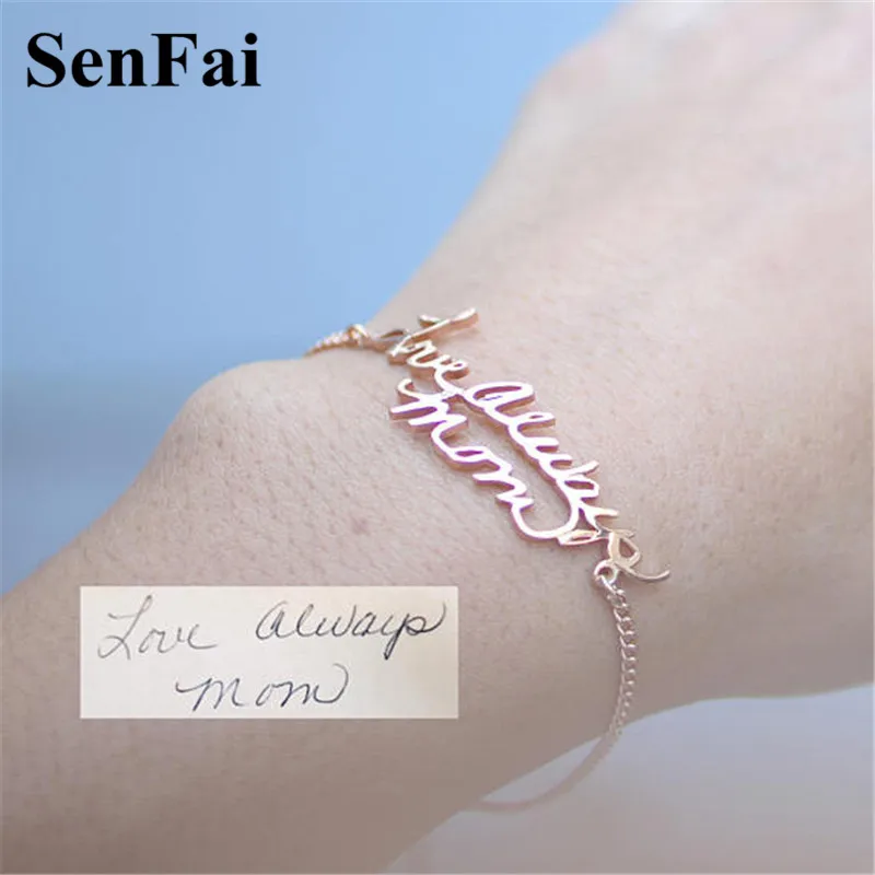 Senfai Hot Name font b Bracelets b font Bangles for women men Custom Personalize Rose font