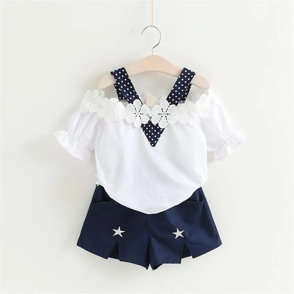 

2018 New Girls Clothes Summer Style Tops Shorts 2pcs Kids Suits 3 4 5 6 7 Year Children Clothing Set