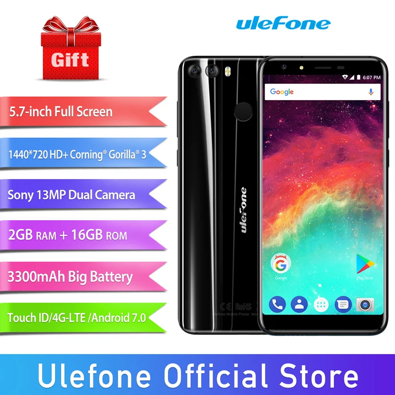 Оригинал Ulefone MIX 2 4 г Мобильный телефон Android 7 0 ГБ + 16 ядра смартфон Dual задней