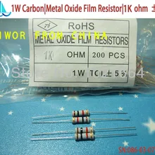 200 шт/лот) 1 K Ом 1 Вт 1 Вт 5% оксидный резистор из углеродистого металла