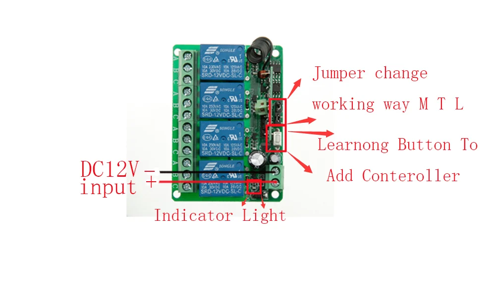 DC12V 4ch 10A rf Беспроводной Дистанционное управление реле свет/лампа/окно/Garage Дверные рамы ставни проекционный экран